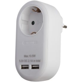   Hálózati Adapter 1 Földelt Aljzat és 2 USB (össz. 2.1A) Fehér