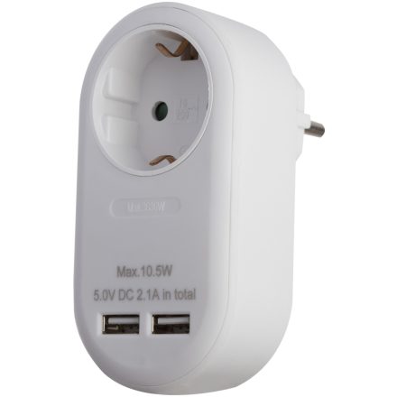 Hálózati Adapter 1 Földelt Aljzat és 2 USB (össz. 2.1A) Fehér